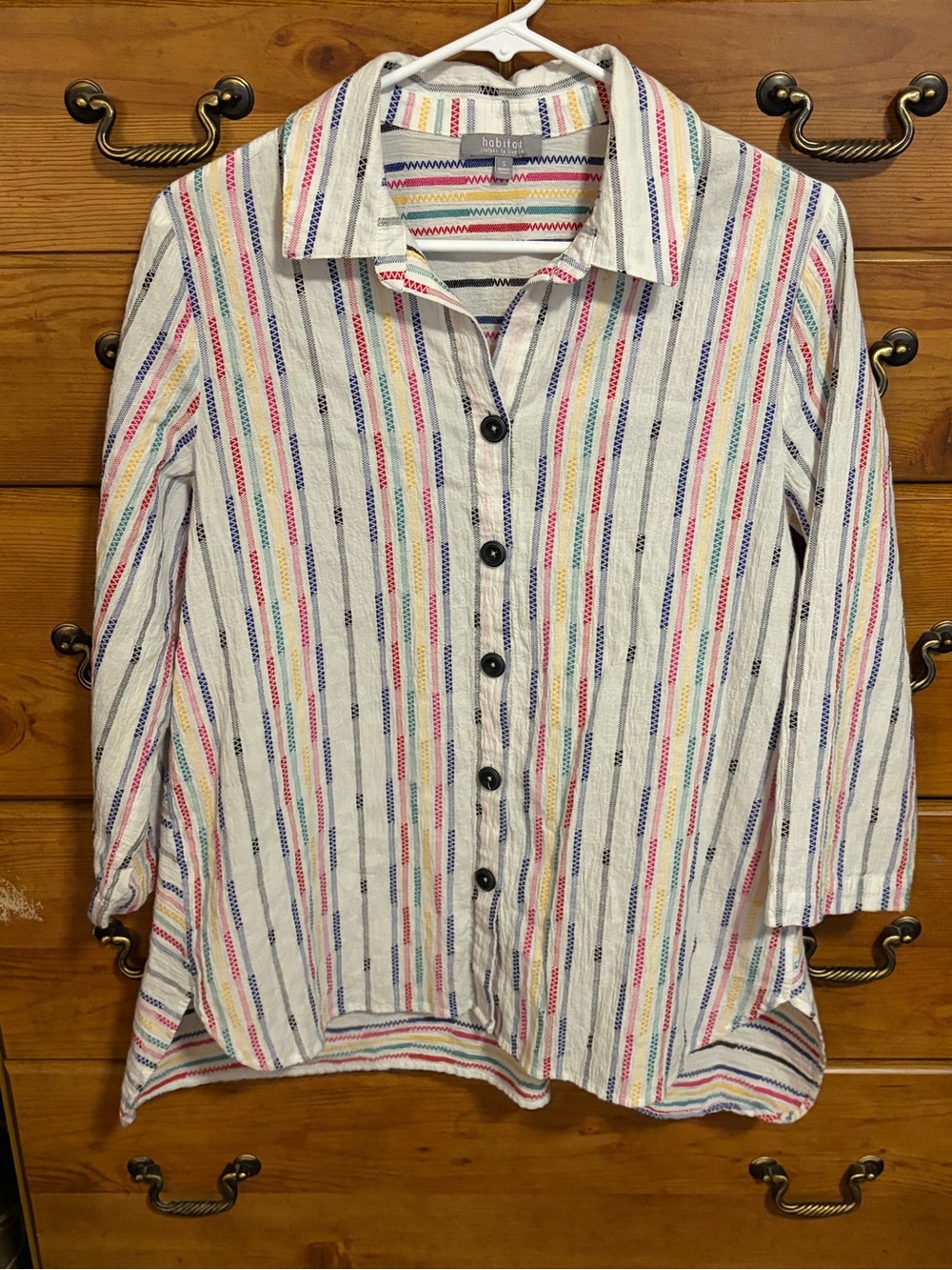 Habitat White Multi-Color Striped Button-Front Shirt